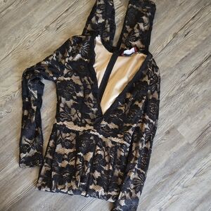 AKIRA Black and Gold Floral Lace Top